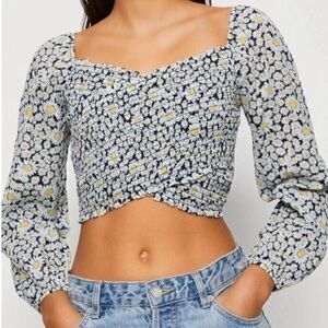American Eagle Outfitters NWT Floral Smocked Cropped Blouse - S